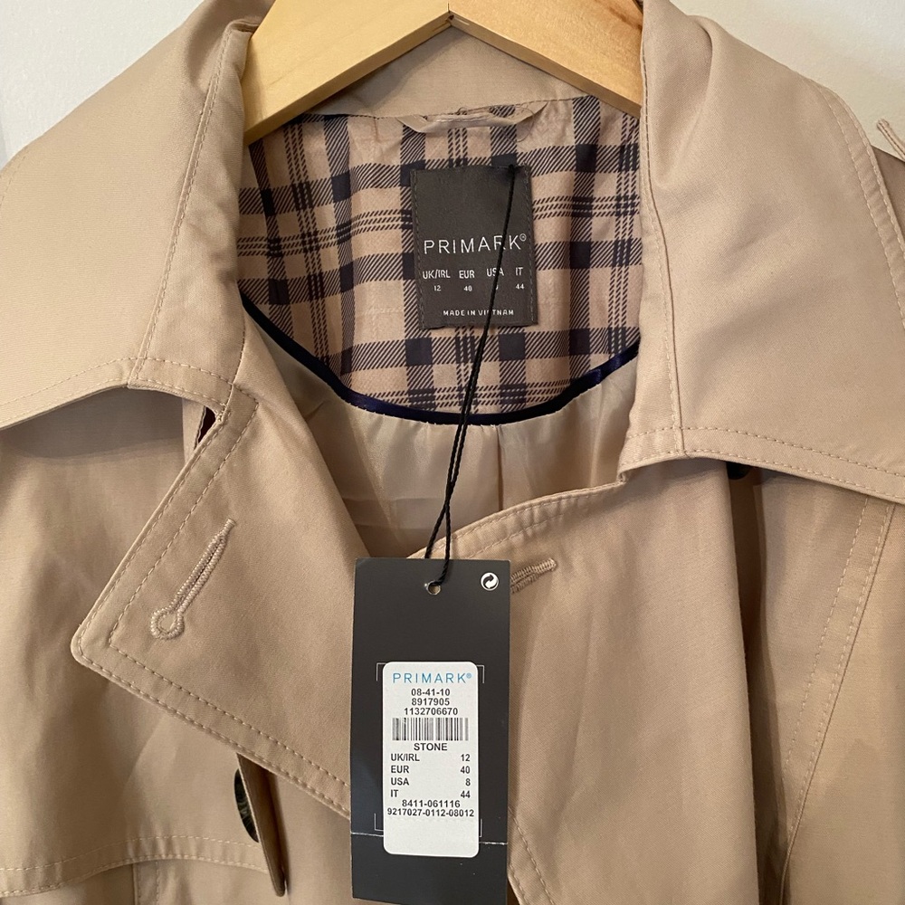 NWT! Primark Beige Double-Breasted Trench Coat Size 8 Preppy Fall Winter Trendy - Picture 4 of 11